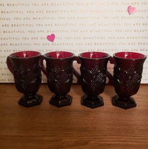 Avon 1876 Cape Cod Collection.  4 Vintage Pedestal Mugs.   Red Glass